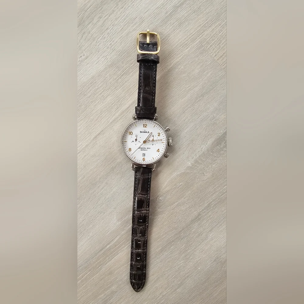 Shinola Canfield Chronograph Watch With Brown Leather Strap - Picture 3 of 6